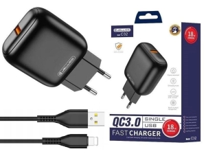 Ładowarka USB 18W Czarna C32 JELLICO + Kabel Light