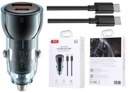 Ładowarka samochodowa+kabel 60W CC60 USB, USB-C niebieska_2.jpg