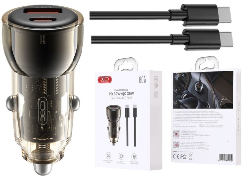Ładowarka samochodowa+kabel 60W CC60 USB, USB-C CZARNA_2.jpg