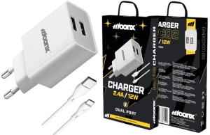 Ładowarka siec.2 USB 2.4A MOONX MC02 + kabel USB-C