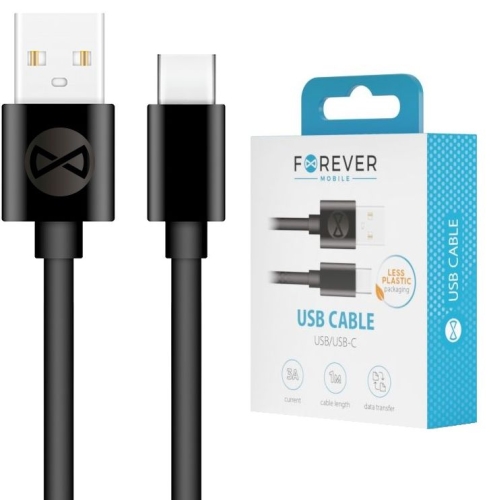 Kabel Forever USB typ C biały 1m 3A czarny_1.jpg