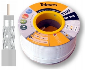 2126.. Kabel T100 Cu 1m Televes - 'na metry' biały
