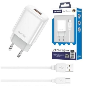 Ładowarka USB 2.4A 12W JELLICO EU01 + kabel USB-C