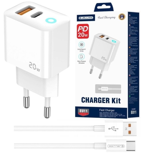 JELLICO ładowarka sieciowa EU11 PD 20W 1xUSB-C + 1xUSB QC3.0 + kabel USB-C - USB-C Biały_0.jpg