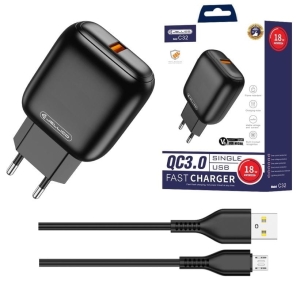 Ładowarka USB 18W Czarna C32 JELLICO + Kabel micro