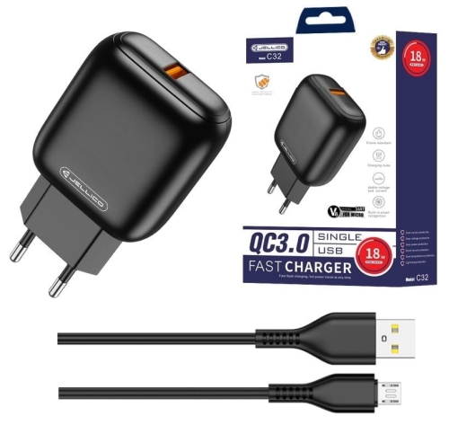 Ładowarka USB 18W Czarna C32 JELLICO + Kabel micro_0.jpg