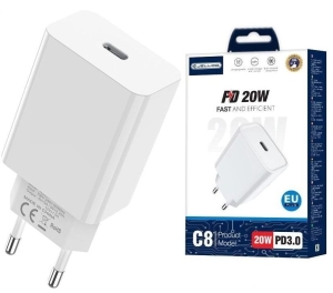 Ładowarka sieciowa 1x USB-C PD 20W Biała C8