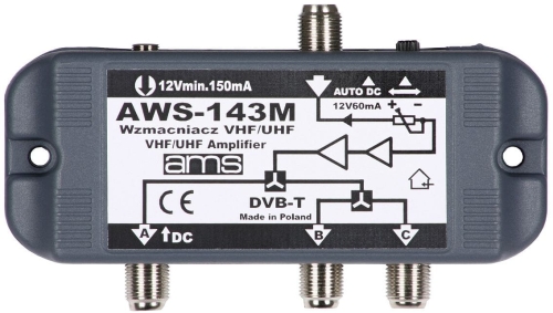 Wzmacniacz antenowy DVB-T 1 na 3 20dB DC12V AWS-143M_0.jpg