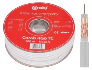 1m Kabel Koncentryczny RG6 TC Corab Pełna Miedź